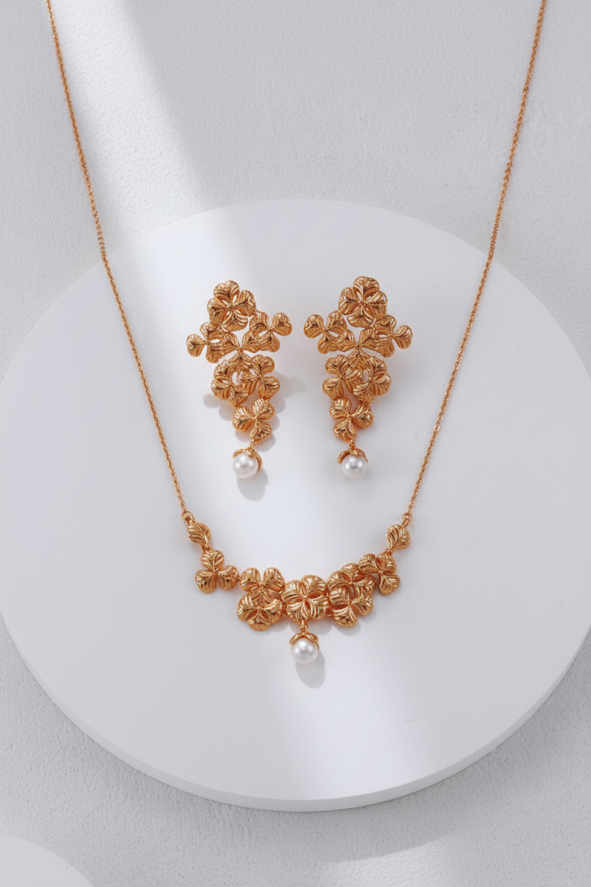 S925 Silver Prosperity Series Pearl Earrings and Necklace Set