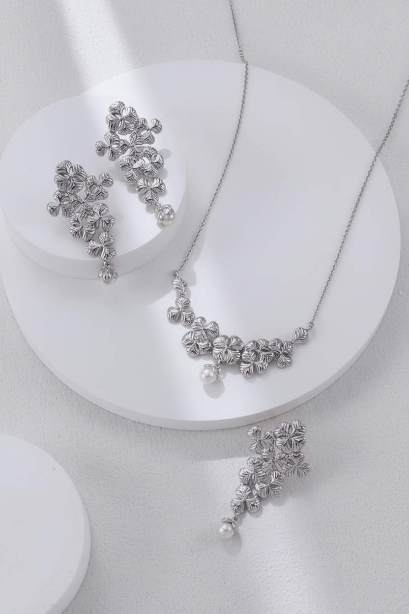 S925 Silver Prosperity Series Pearl Earrings and Necklace Set