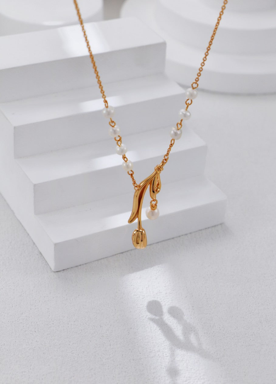 S925 Silver Tulip Pearl Jewelry Set