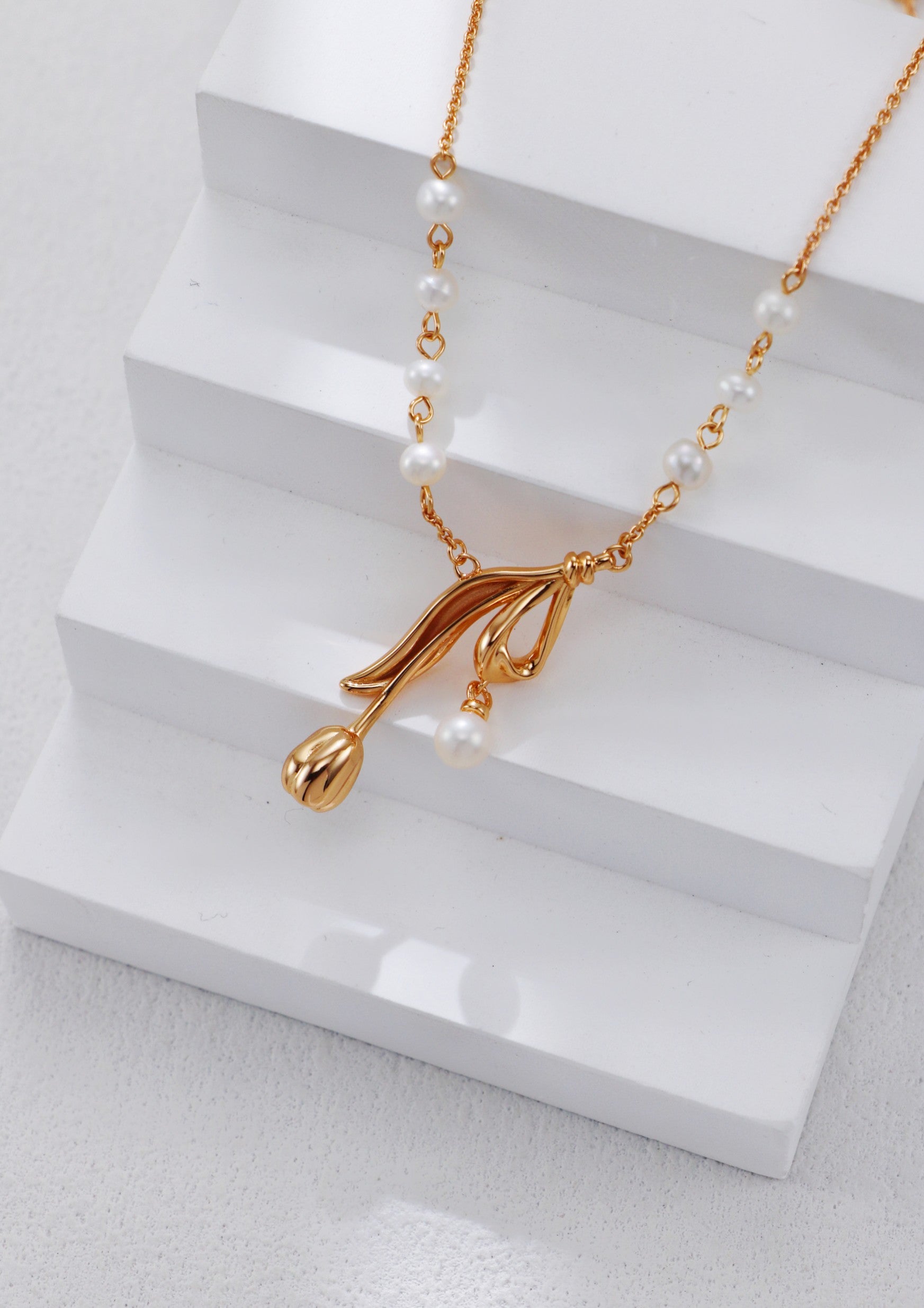 S925 Silver Tulip Pearl Jewelry Set