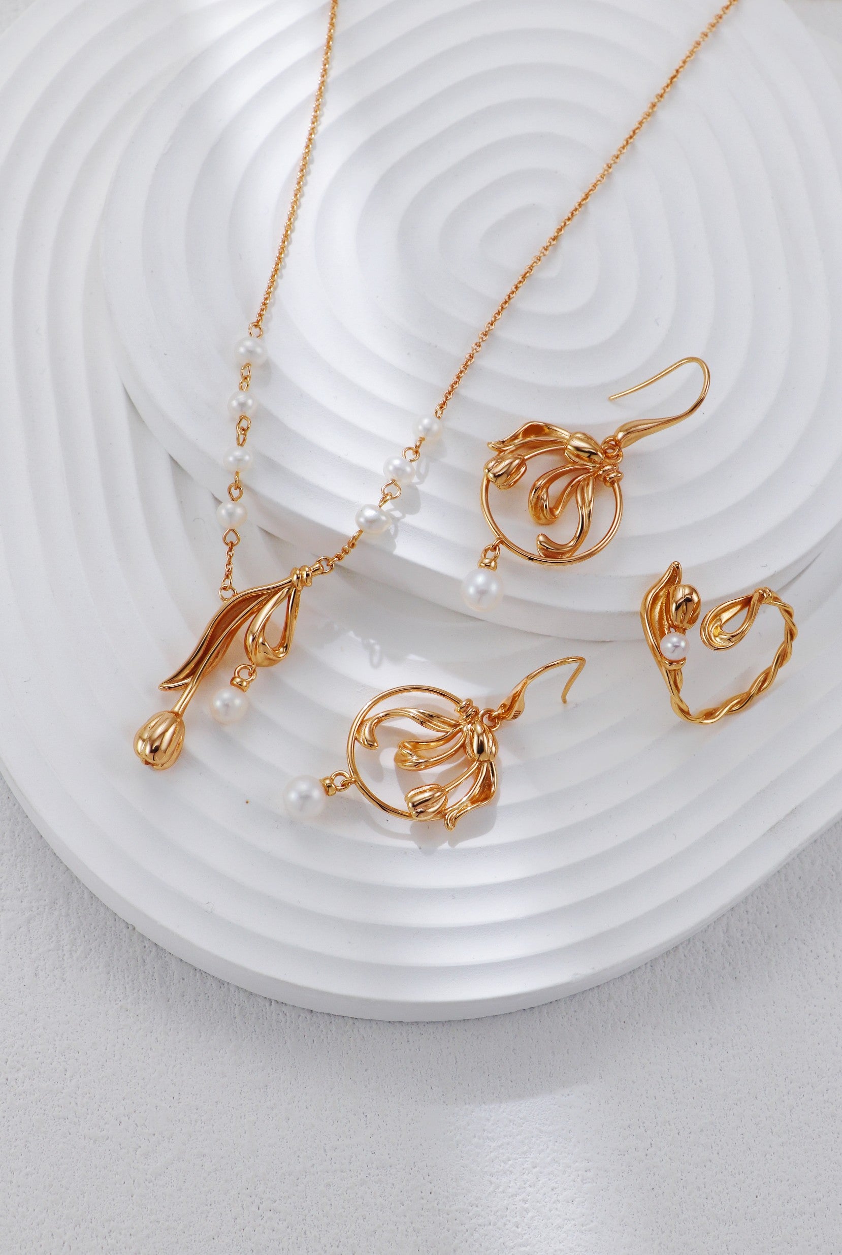 S925 Silver Tulip Pearl Jewelry Set