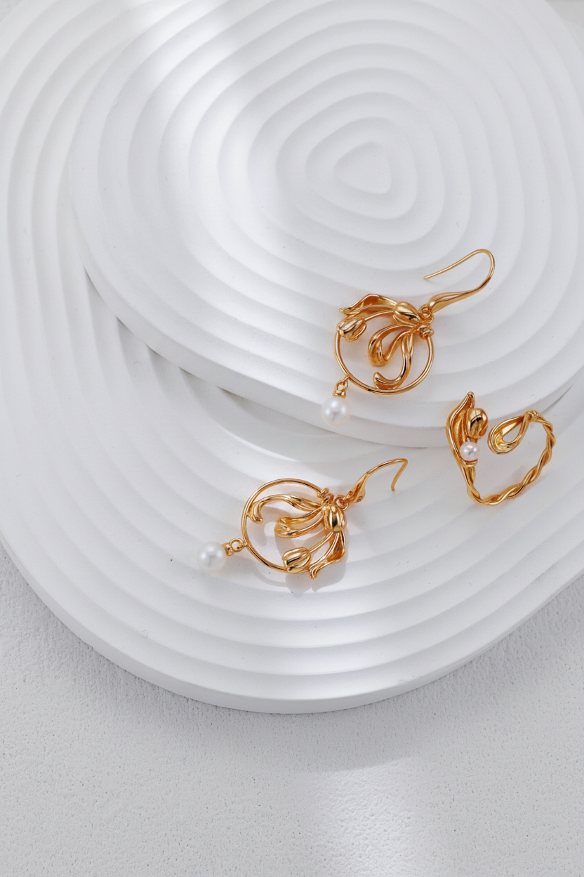 Sterling Silver Tulip Pearl Jewelry Set – view 7