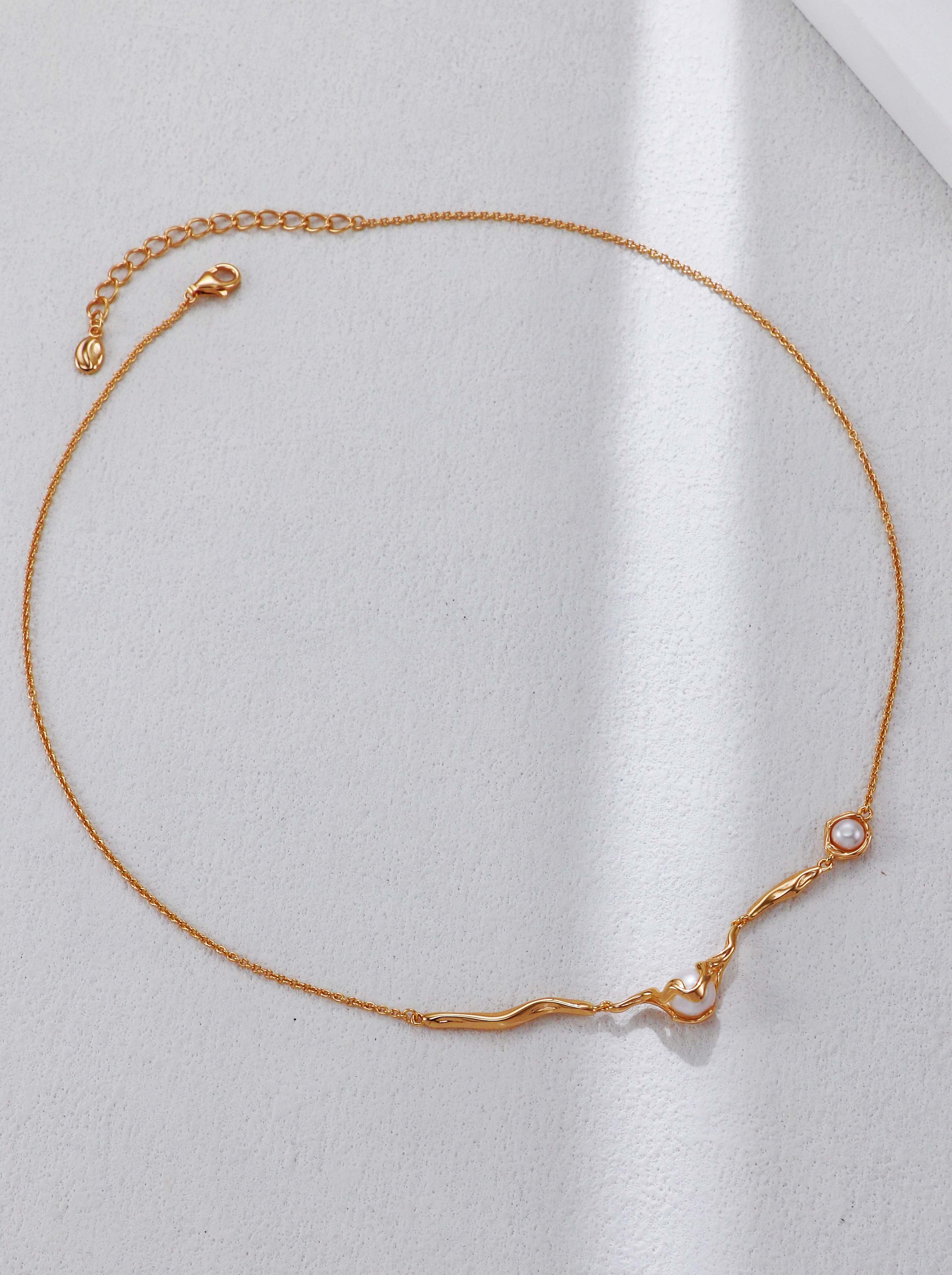 Sculptural Sterling Silver & Luminous Pearl Necklace
