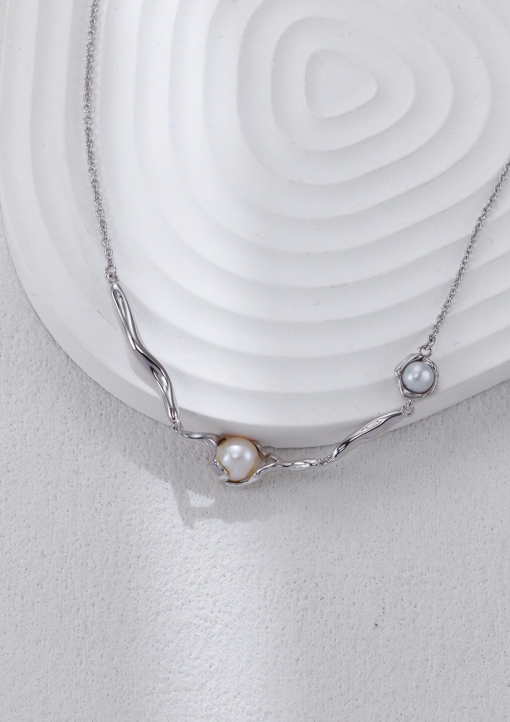 Sculptural Sterling Silver & Luminous Pearl Necklace