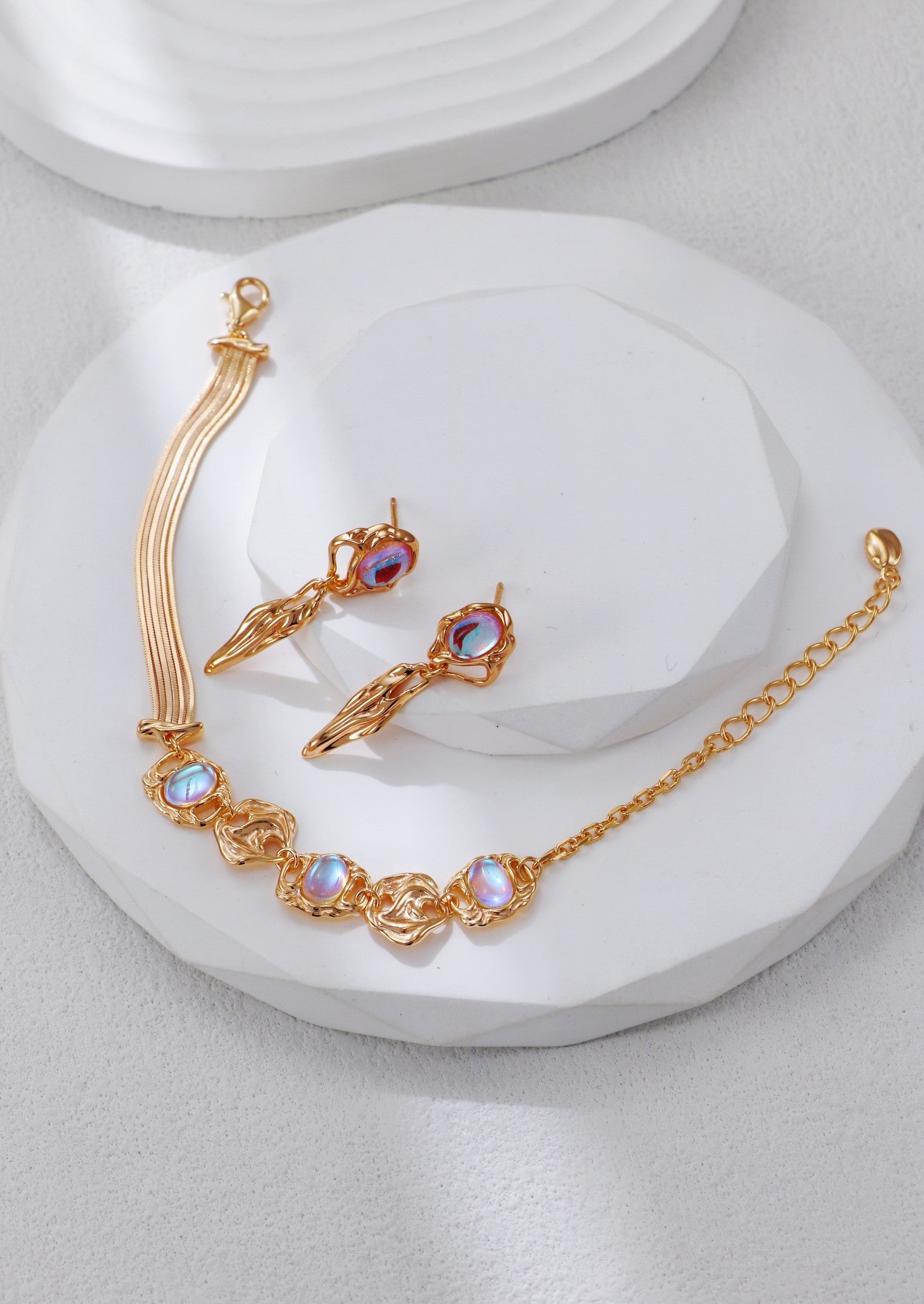S925 Silver Moonstone Earrings and Necklace Set(Synthetic Moonstone)