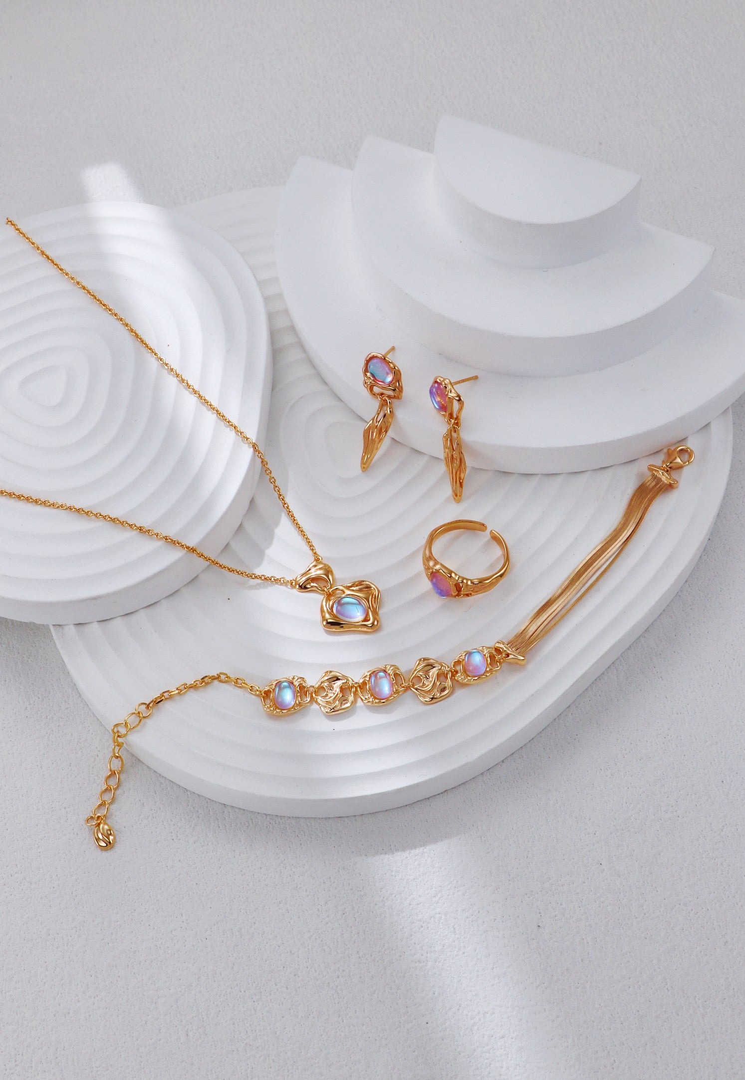The Ethereal Aura Collection Set| Sterling Silver & Lab-Created Moonstone