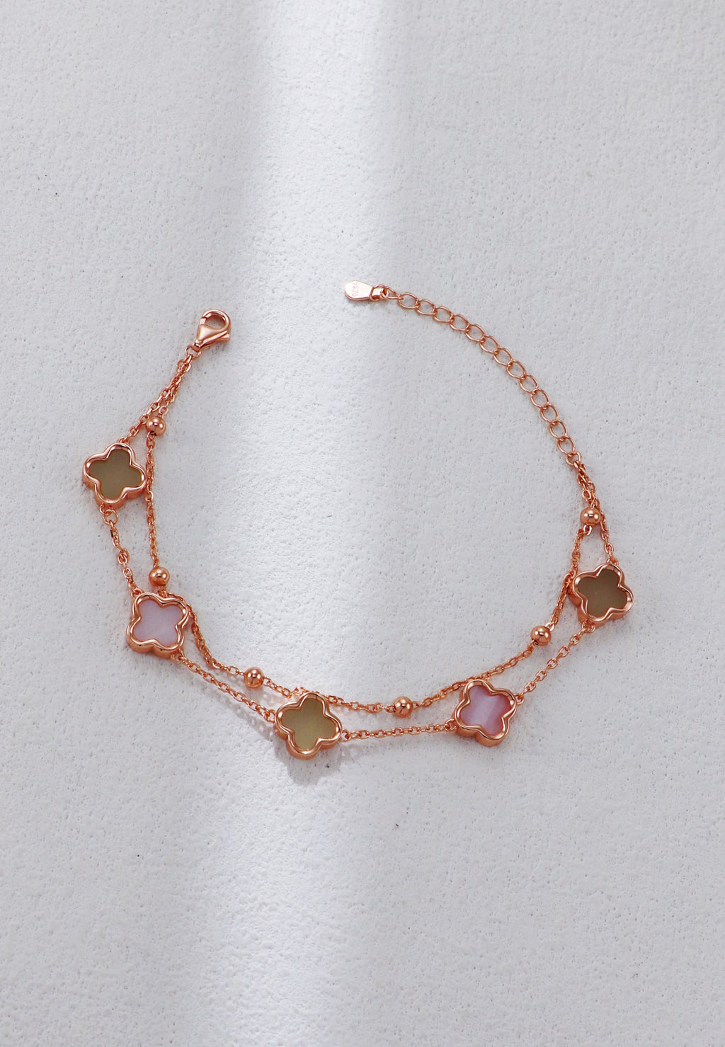 S925 Silver Hetian Jade&Mother of Pearl Clover Bracelet