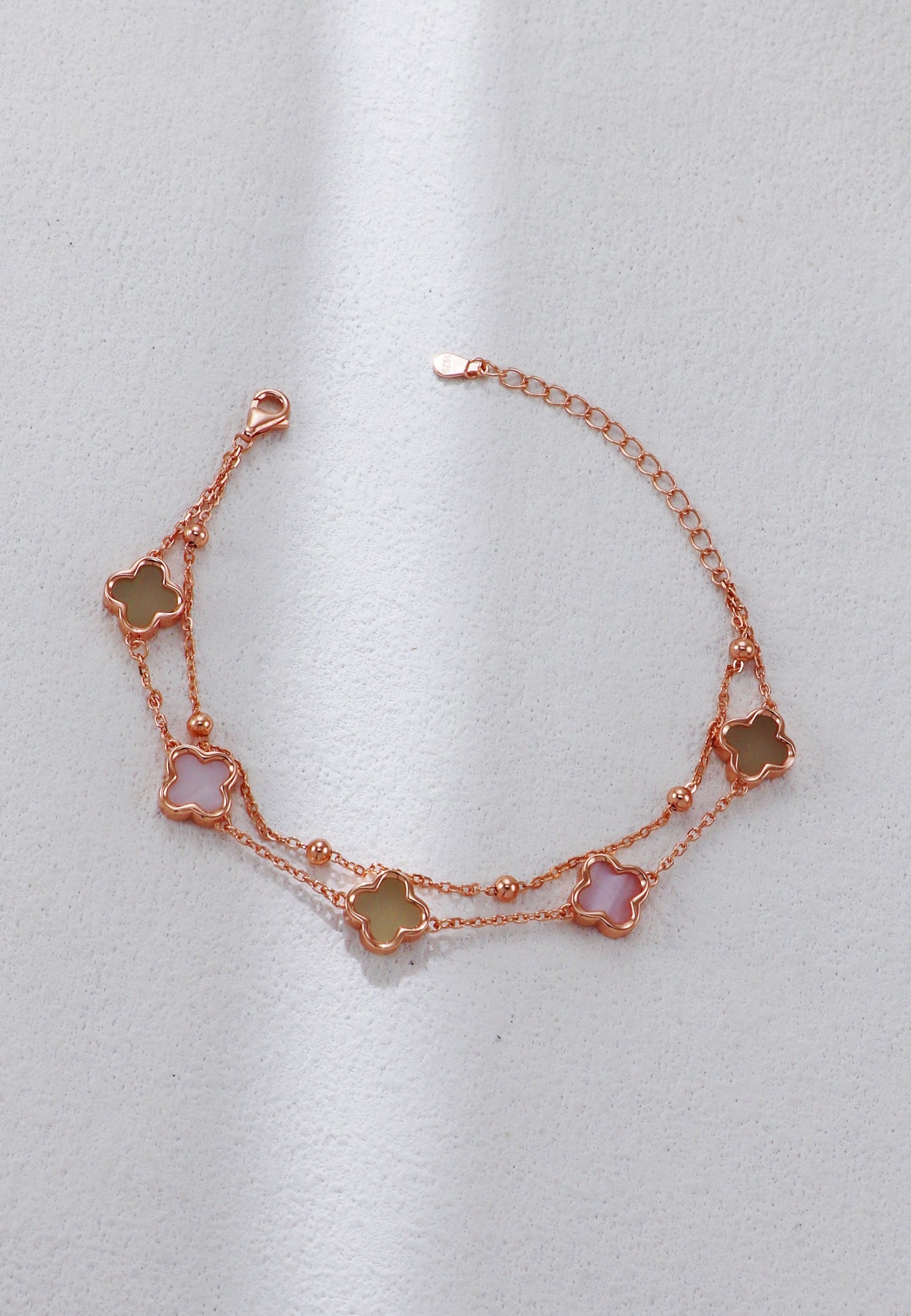 S925 Silver Hetian Jade&Mother of Pearl Clover Bracelet