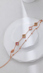 S925 Silver Hetian Jade&Mother of Pearl Clover Bracelet