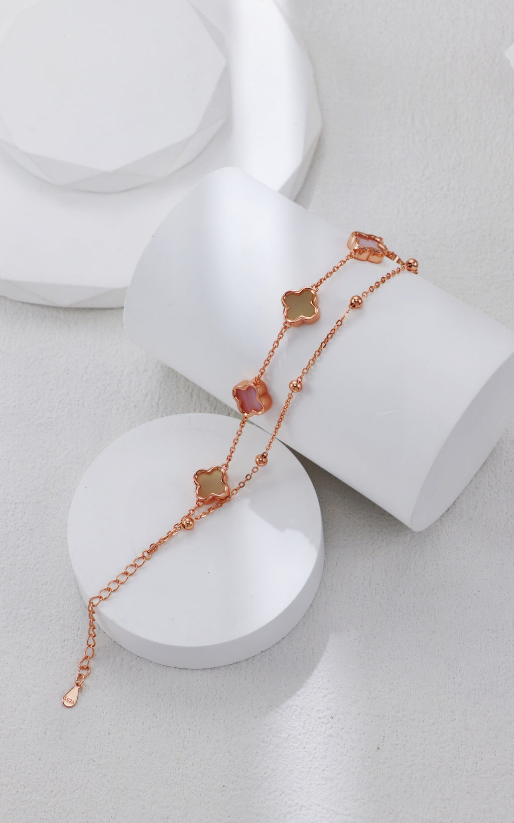 S925 Silver Hetian Jade&Mother of Pearl Clover Bracelet