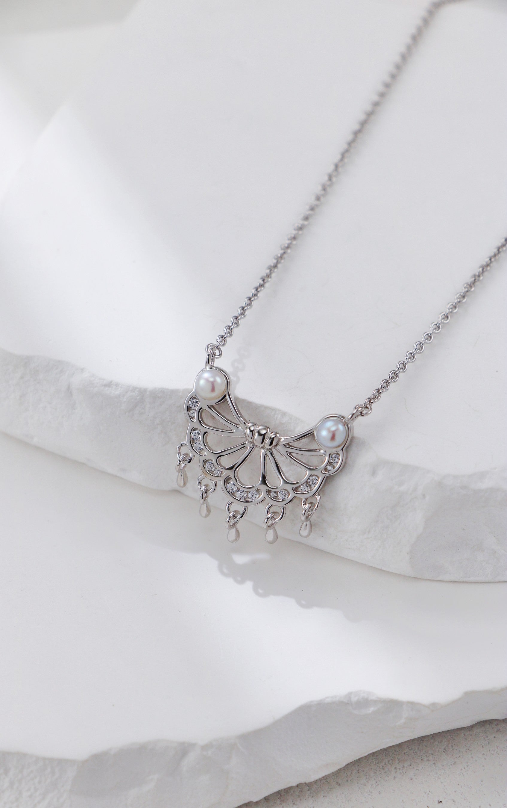 S925 Silver Spirit Feather Collection Pearl Necklace and Earrings Set