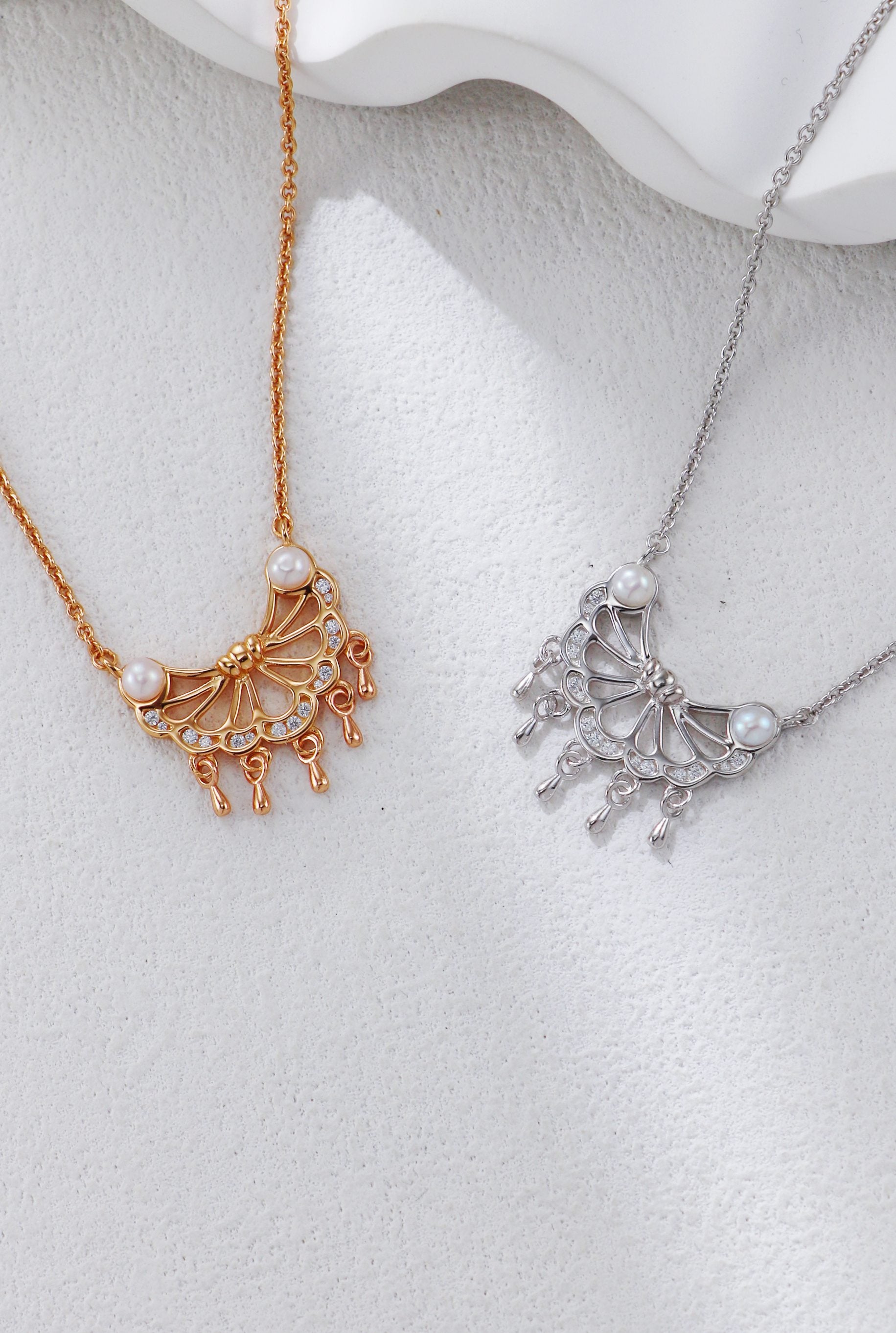S925 Silver Spirit Feather Collection Pearl Necklace and Earrings Set