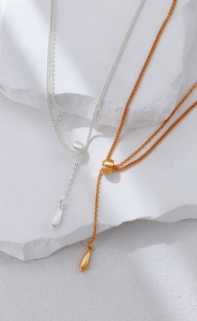 S925 Silver Double Layer Brushed Necklace Hover Image