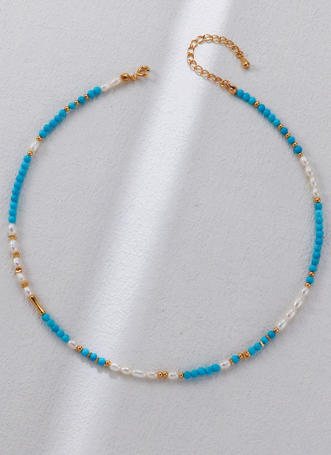 S925 Silver Turquoise&Pearl Necklace Hover Image