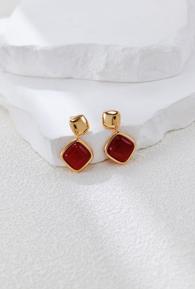 S925 Silver Vintage Gold Red Agate Earrings Main Image