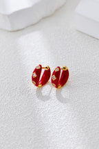 S925 Silver Vintage Gold Red Enamel Earrings