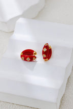 S925 Silver Vintage Gold Red Enamel Earrings