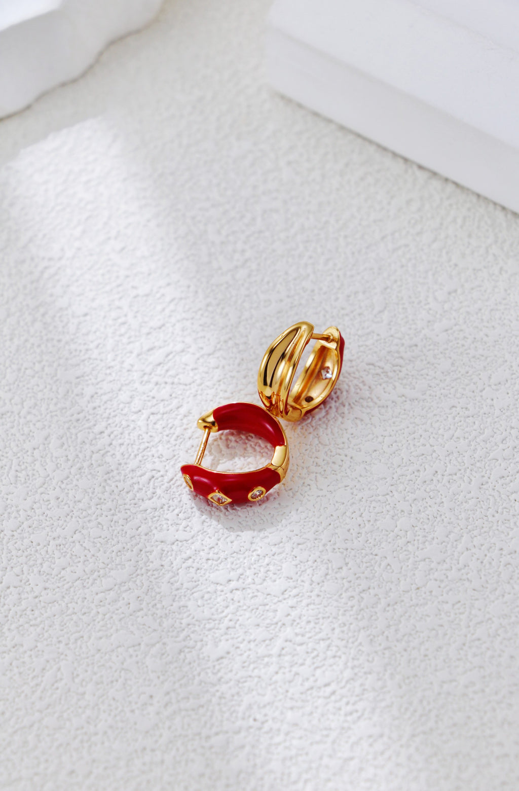 S925 Silver Vintage Gold Red Enamel Earrings