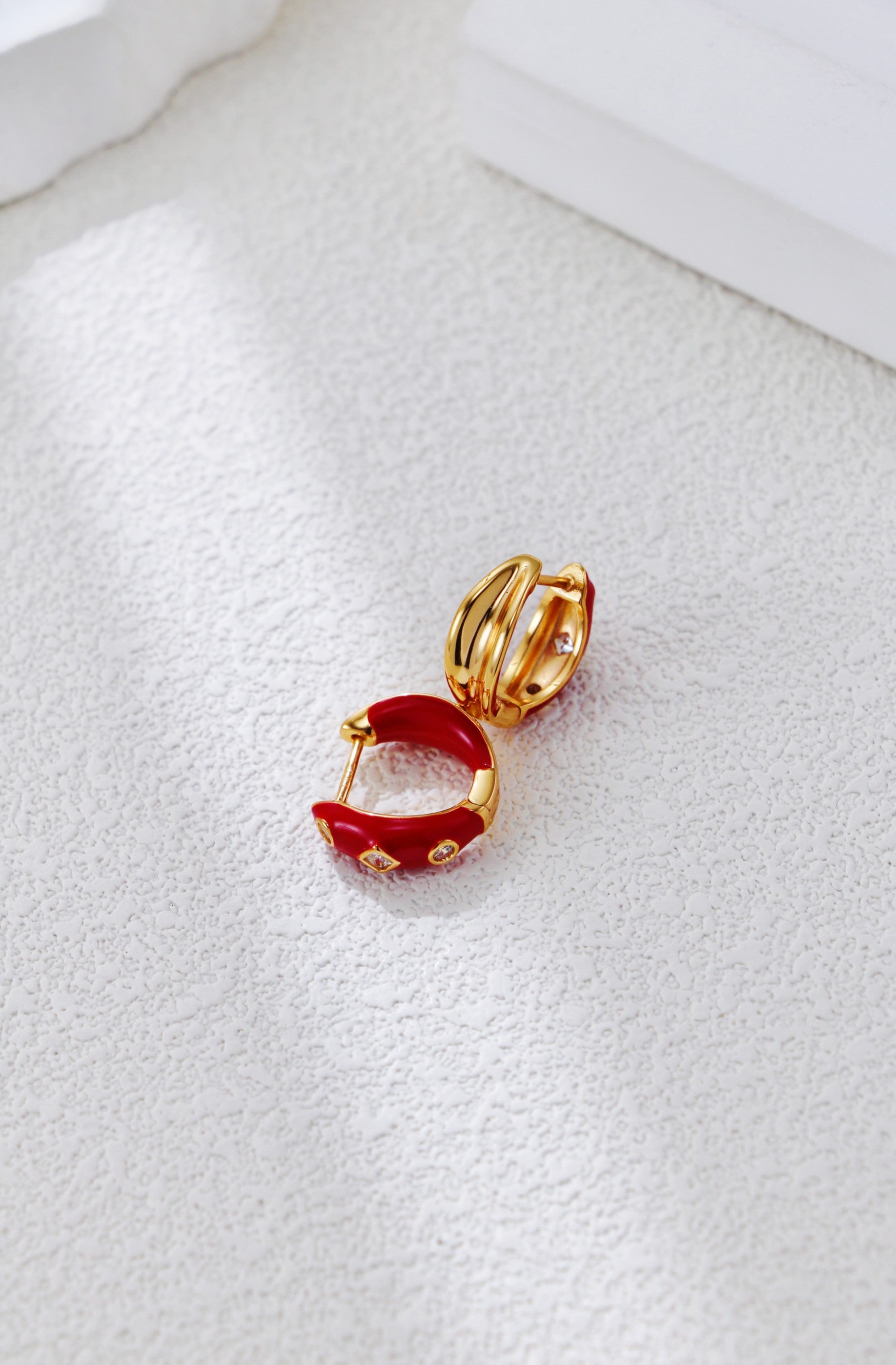 S925 Silver Vintage Gold Red Enamel Earrings