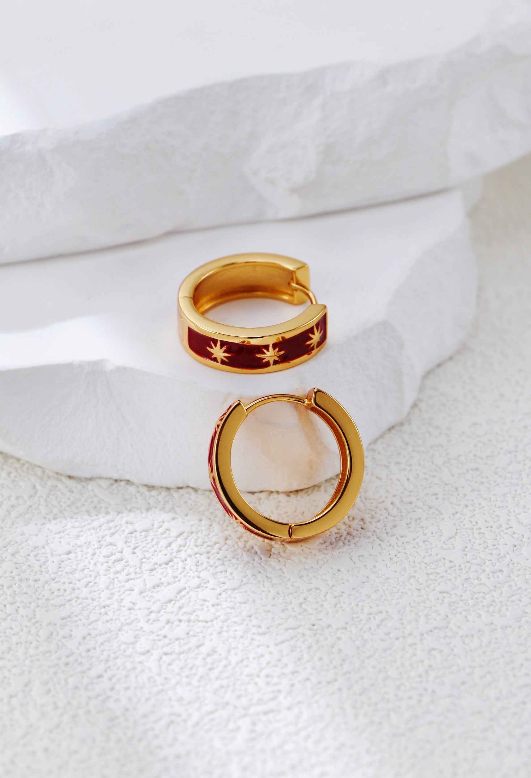 S925 Silver Vintage Gold Red Enamel Earrings