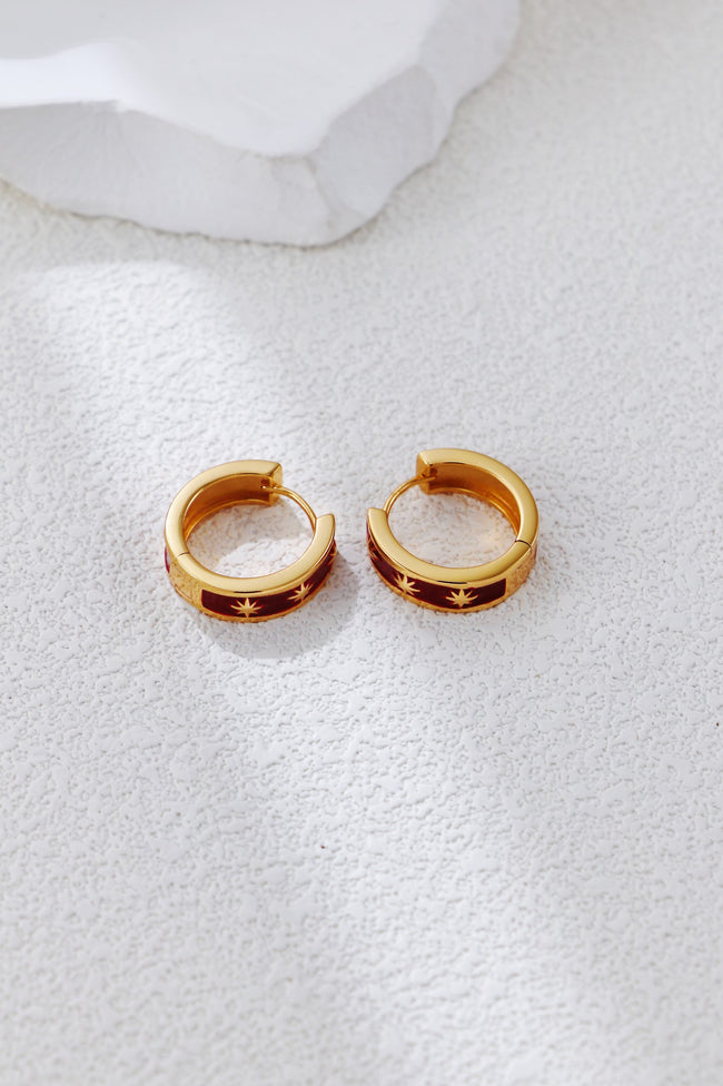 S925 Silver Vintage Gold Red Enamel Earrings Main Image