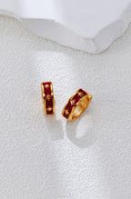 S925 Silver Vintage Gold Red Enamel Earrings