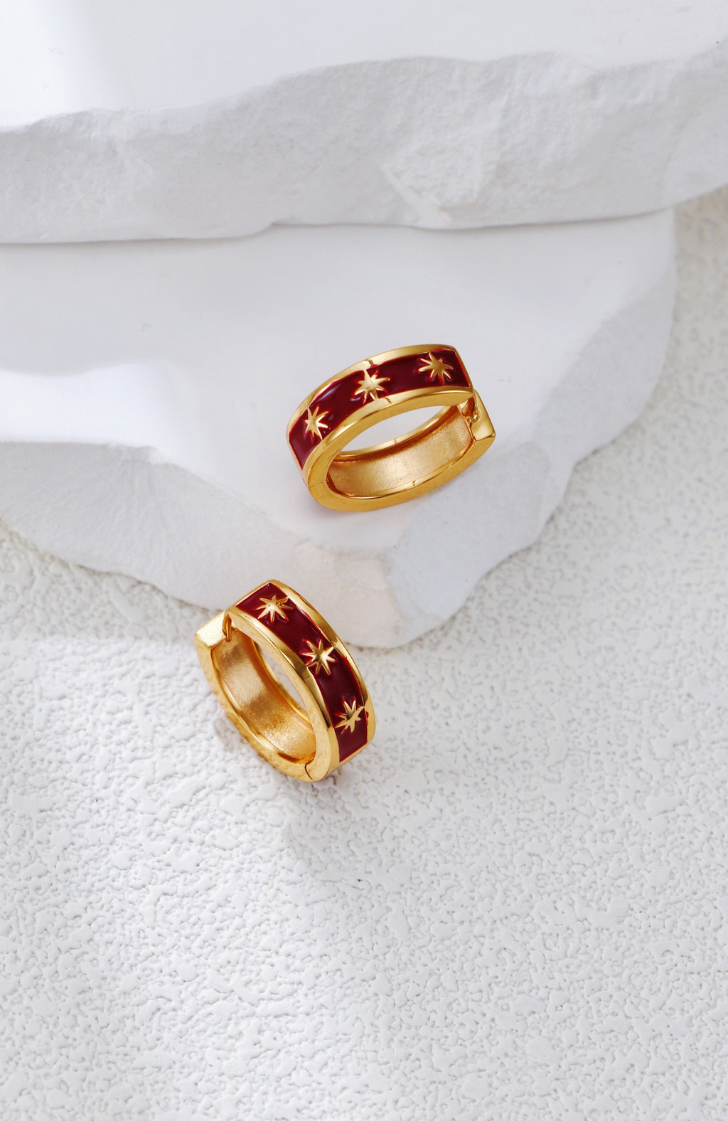 S925 Silver Vintage Gold Red Enamel Earrings