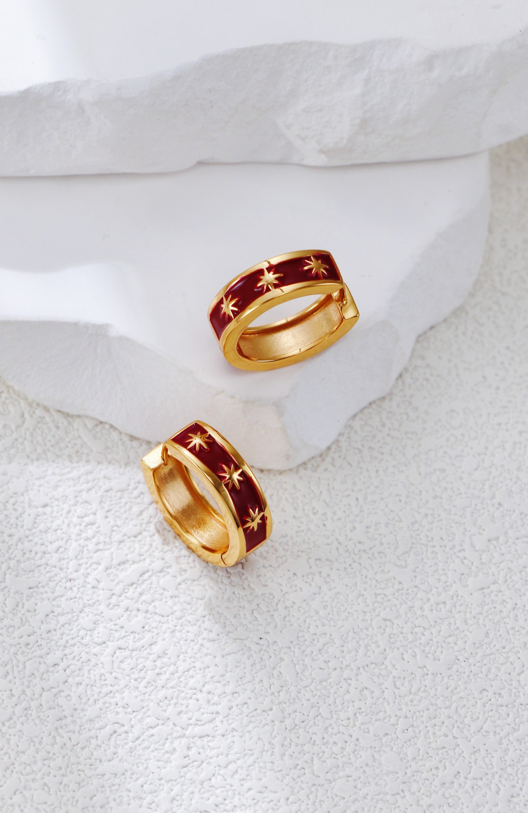 S925 Silver Vintage Gold Red Enamel Earrings