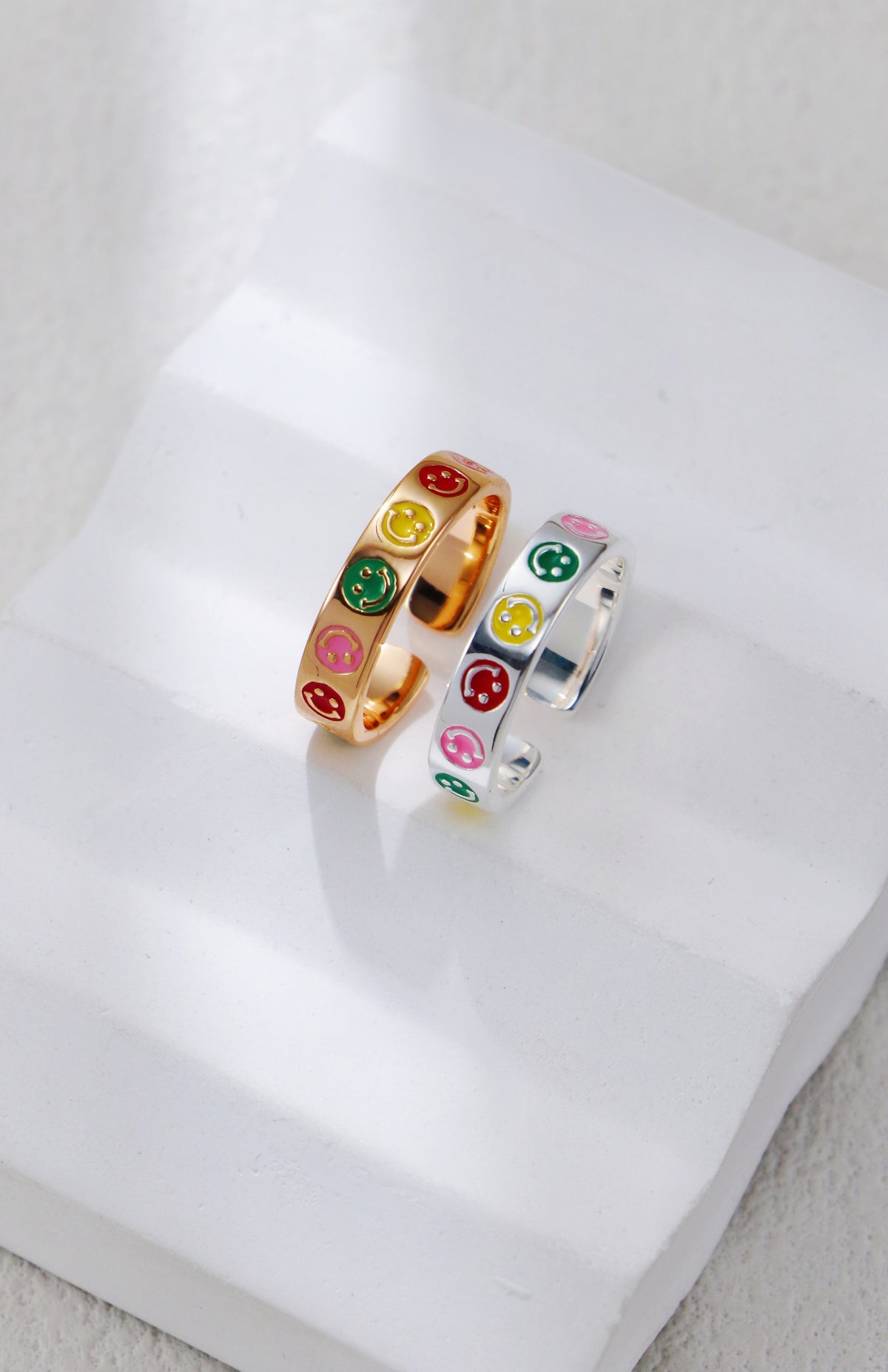Sterling Silver Enamel Smiley Face Ring