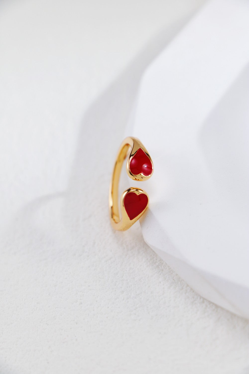 Bague cœur en émail rouge et argent sterling