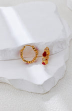 S925 Silver Vintage Gold Red Enamel Earrings