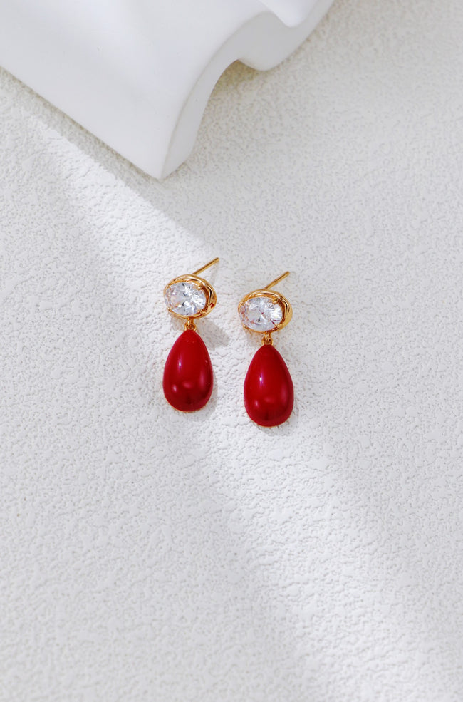 S925 Silver Vintage Gold&Red Enamel Earrings|Sparkling Luxury Main Image