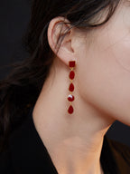 Chinese Red Enamel Earrings|Geometric Dangle Sterling Silver Collection