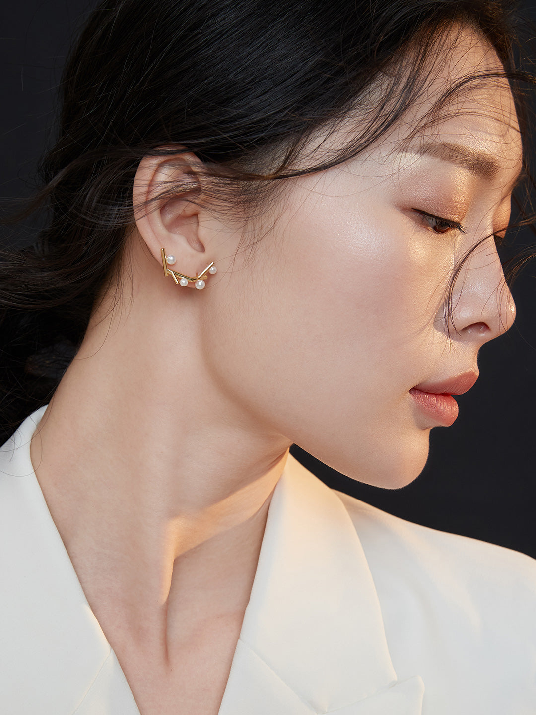 Geometric Pearl Drop Earrings|Modern Sterling Silver for Women