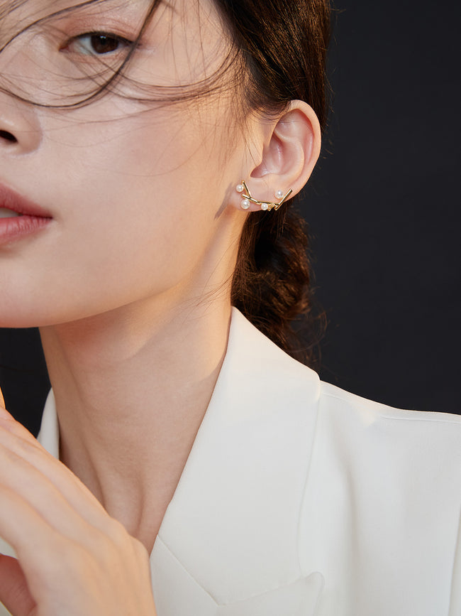 Geometric Pearl Drop Earrings|Modern Sterling Silver for Women Main Image