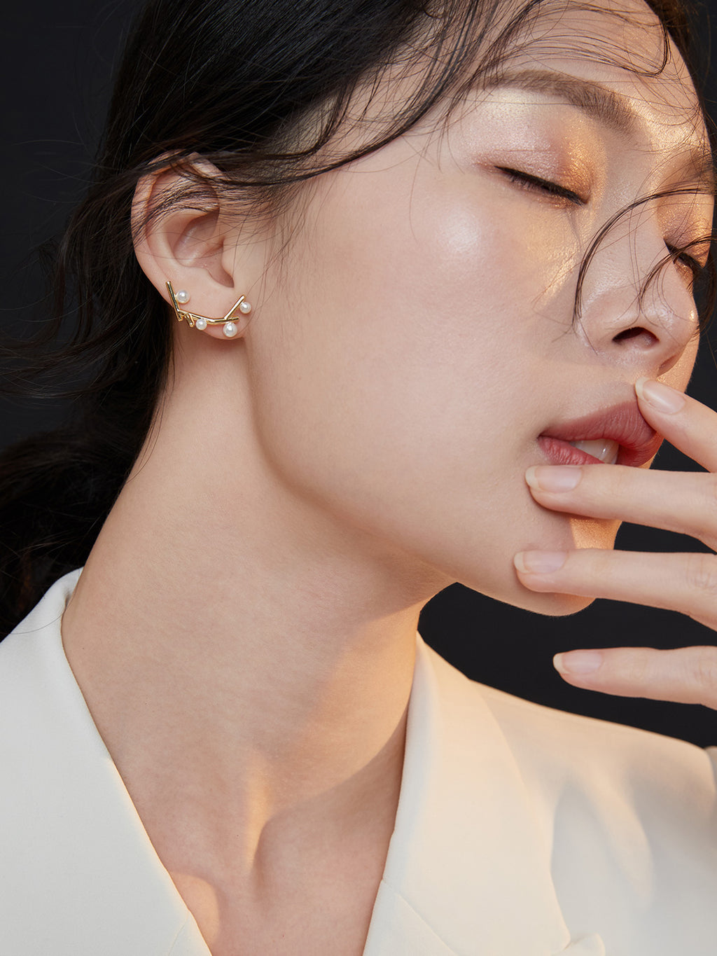 Geometric Pearl Drop Earrings|Modern Sterling Silver for Women