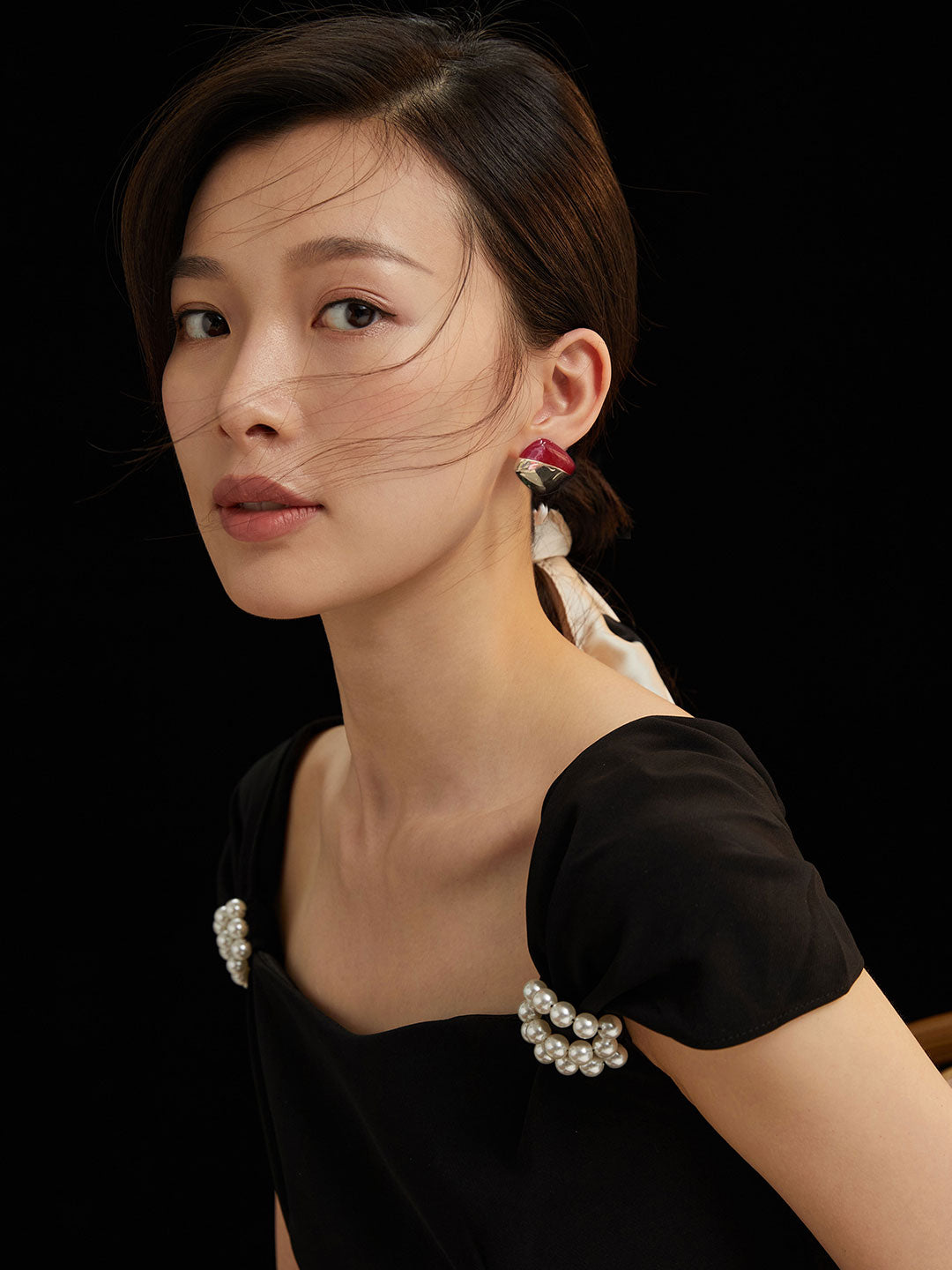 Chinese Red Enamel Earrings|Asymmetrical Geometric Sterling Silver