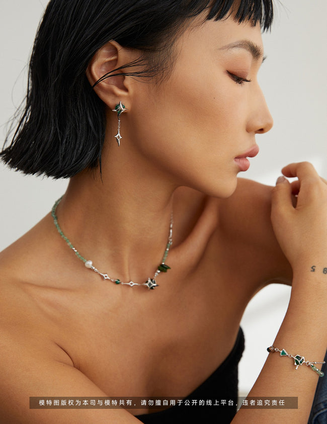 Sterling Silver Asymmetrical AB-Style Earrings Main Image