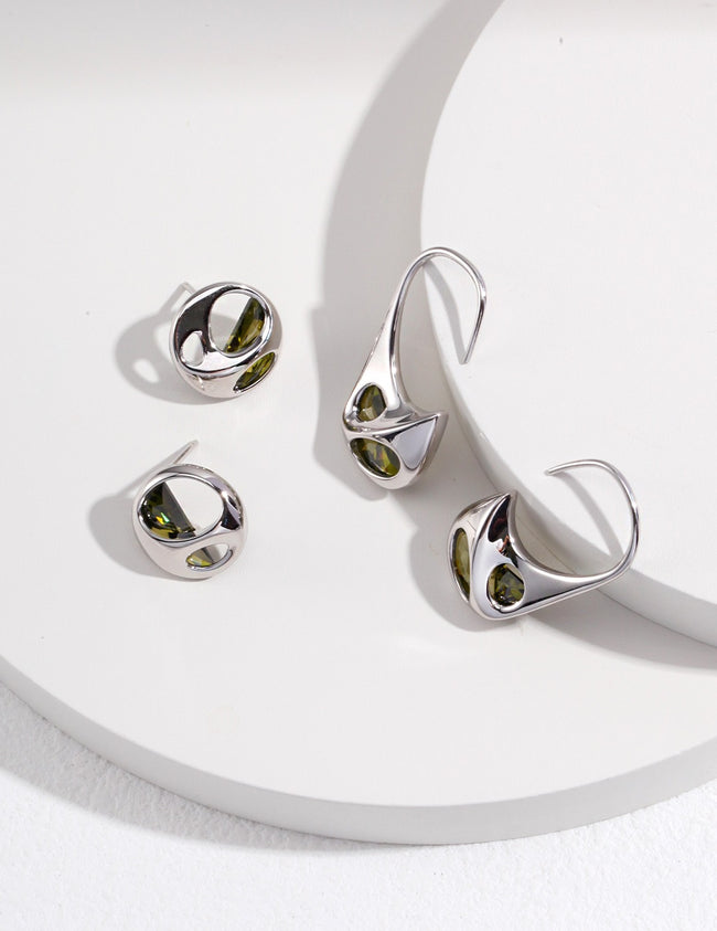 Pure Silver Earrings|Minimalist Irregular Design Hover Image