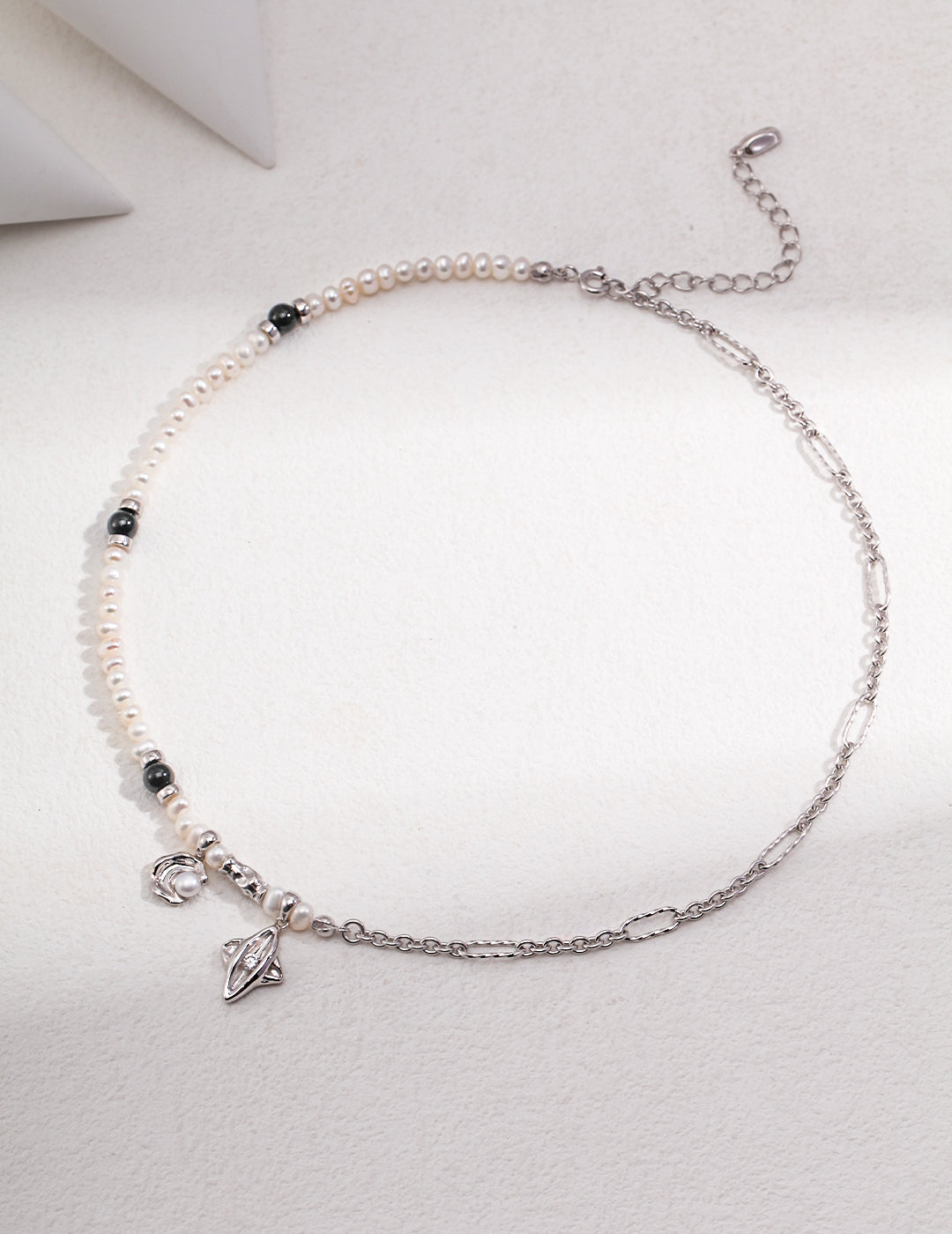 Sterling Silver Pearl Necklace | Moon & Star Series