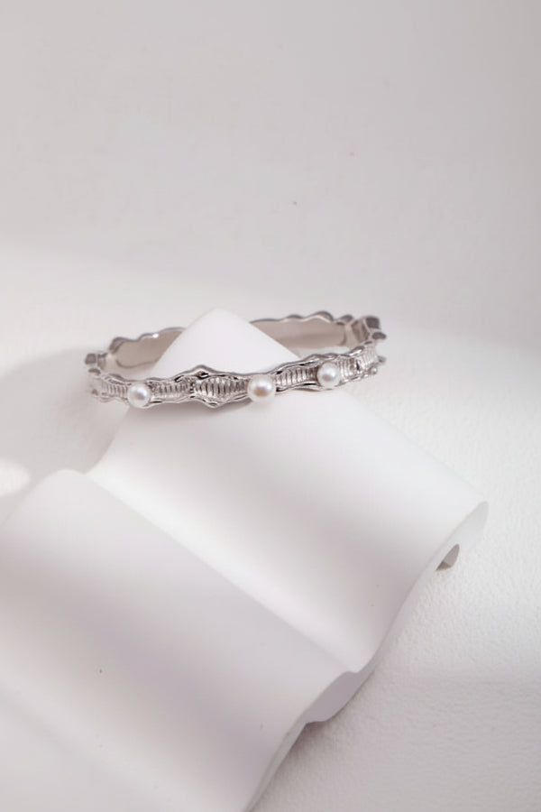 The Molten Ocean Collection | Liquid Sterling Silver & Natural Pearl Bangle and Ring Set