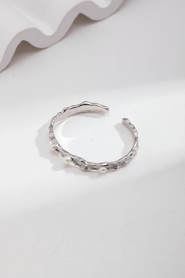 The Molten Ocean Collection | Liquid Sterling Silver & Natural Pearl Bangle and Ring Set