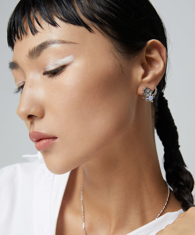 The Moon Radiance Earrings|Asymmetrical Opal&Mother of Pearl Main Image