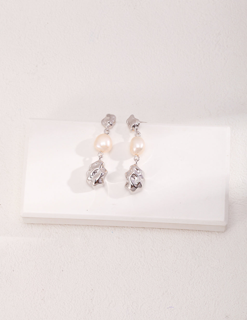 Natural Baroque Pearl Earrings|Hand-Carved Sterling Silver Artistry