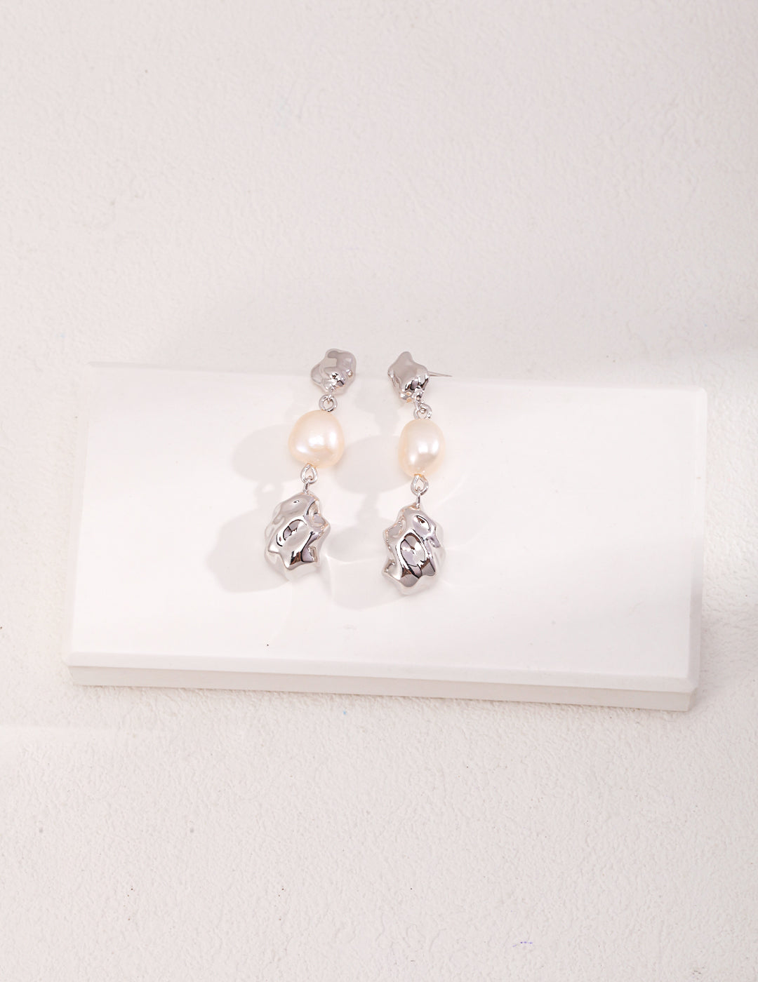 Natural Baroque Pearl Earrings|Hand-Carved Sterling Silver Artistry