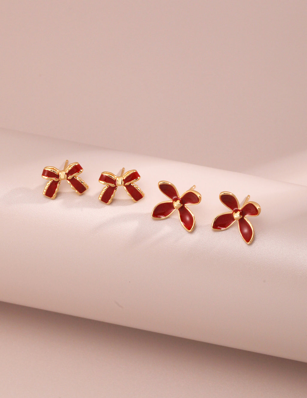 Chinese Red Enamel Flower Earrings|Sterling Silver Vibrant Bloom