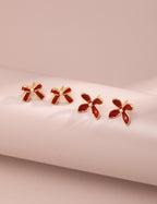 Chinese Red Enamel Flower Earrings|Sterling Silver Vibrant Bloom