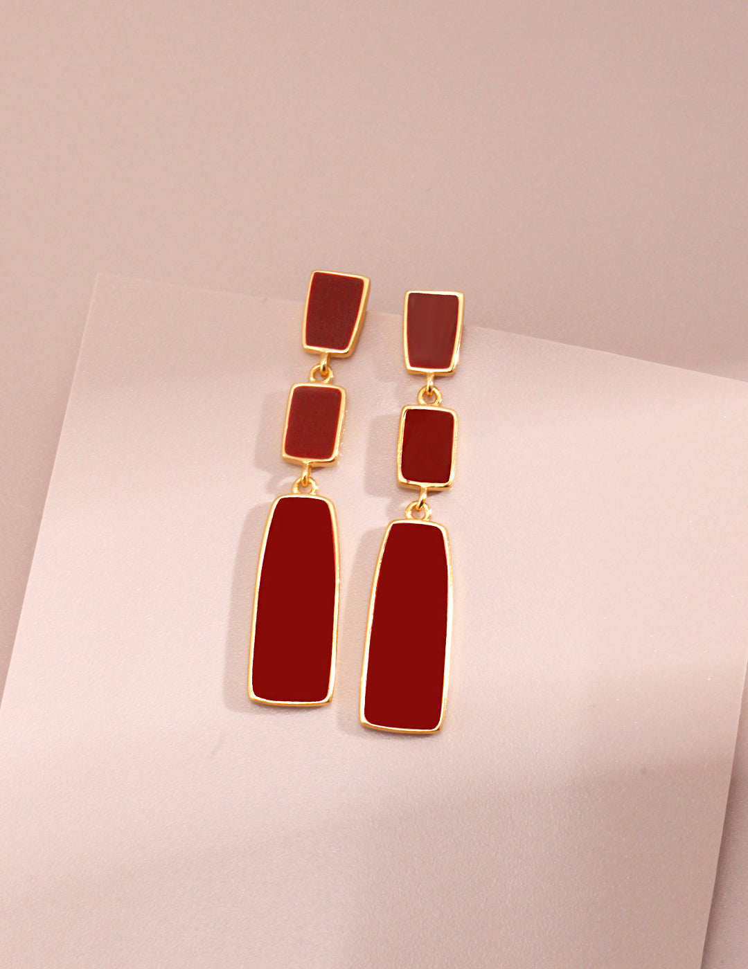Chinese Red Enamel Earrings|High Saturation Oriental Statement