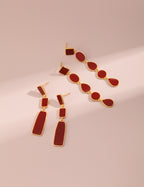 Chinese Red Enamel Earrings|Geometric Dangle Sterling Silver Collection