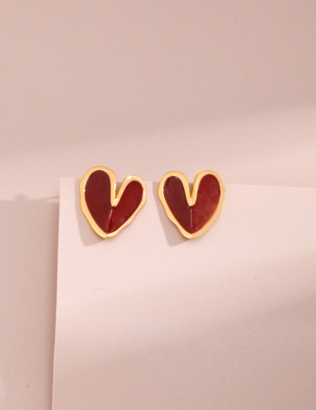 Fortune Red Enamel Heart Earrings|Chinese Red Sterling Silver Collection Hover Image